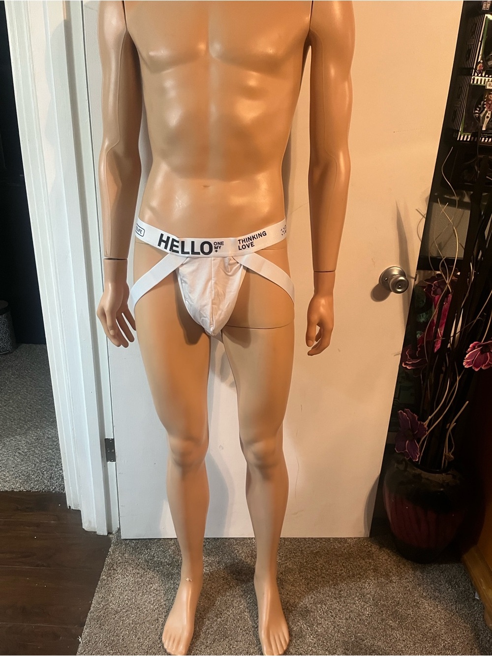 SHEIN White Men's Athletic Jockstrap with HELLO Waistband